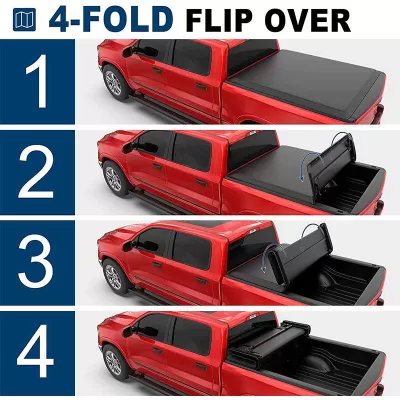 OSIAS Soft Quad Folding Tonneau Cover Compatible with 02-23 Dodge Ram 1500 2500 3500 (Inclu. Classic & New) 