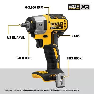 DEWALT 20V MAX XR Cordless Impact Wrench with Hog Ring, 3/8-Inch, Tool Only (DCF890B) 