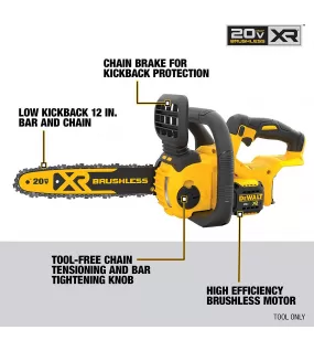 DEWALT 20V MAX* XR Chainsaw, 12-Inch, Tool Only (DCCS620B)