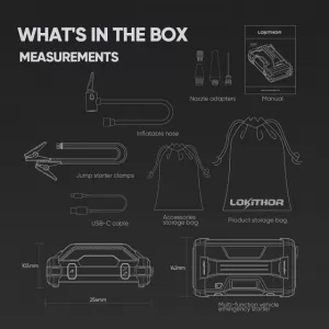Lokithor JA302 2500A 22800mAh 12-Volt Car Battery Jump Starter With Air Compressor